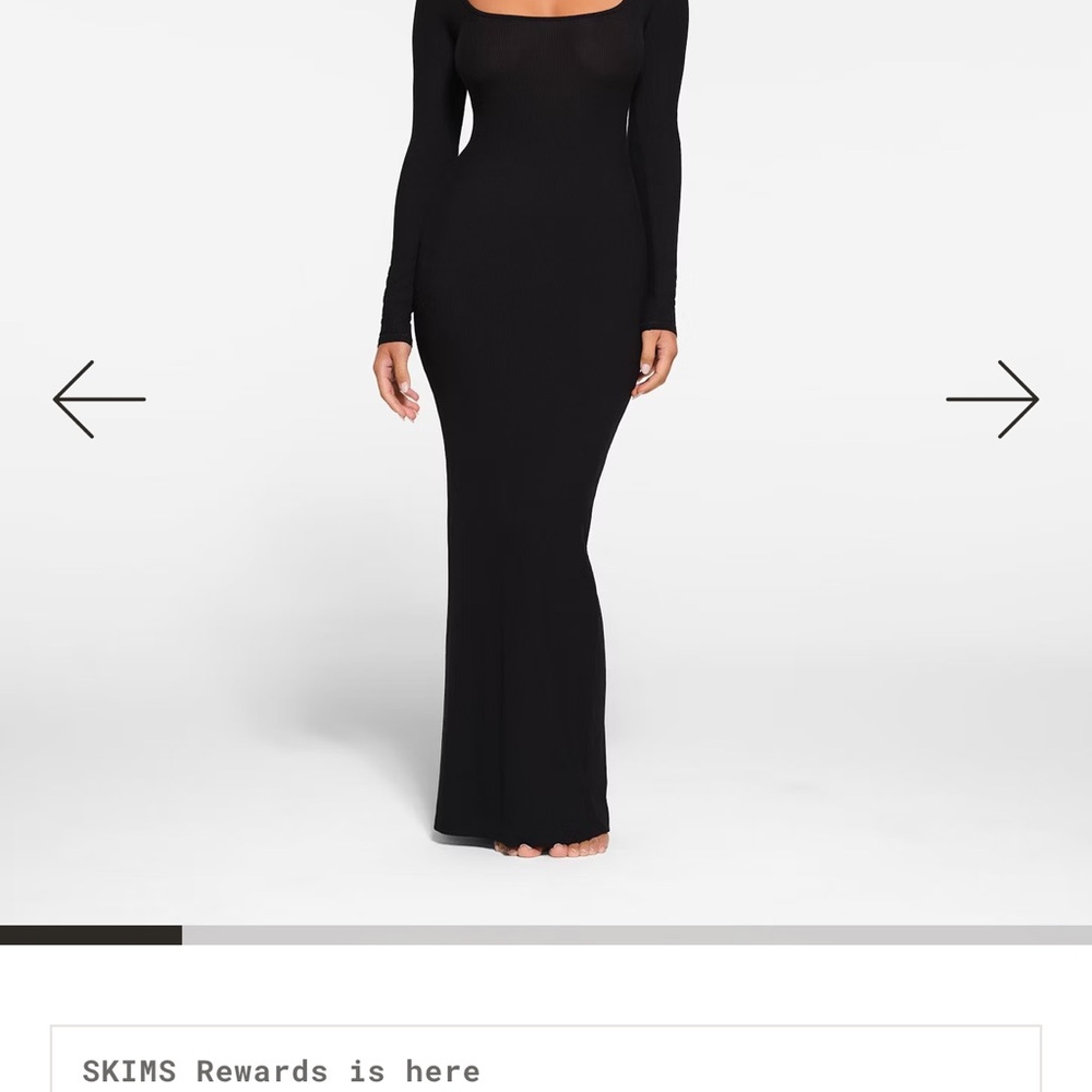 SKIMS Black Ribbed Long Sleeve Bodycon Maxi Dress